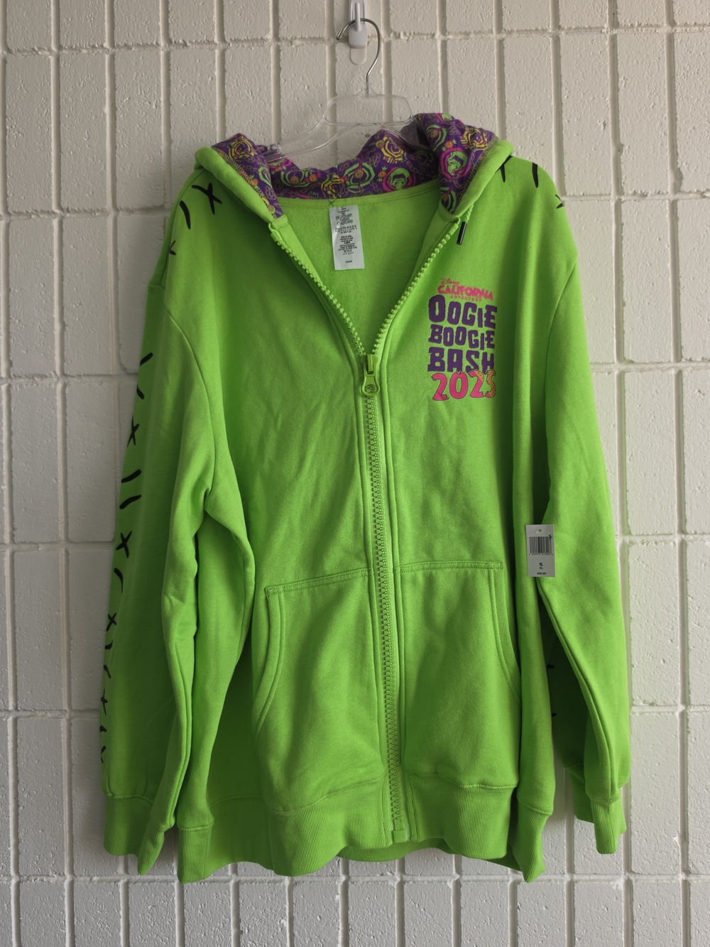 Disney Parks 2025 Oogie Boogie Bash Neon Green Zip-Up Hoodie Fleece Halloween XL